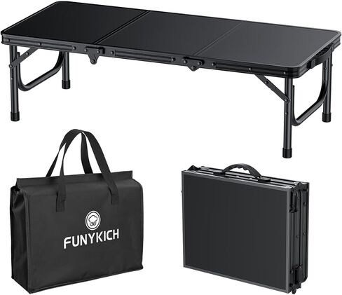 طاولة نزهة منخفضة قابلة للطي من FUNYKICH بطول 4 أقدام (45.7 بوصة × 15.7 بوصة × 10.3 بوصة)، طاولة شاطئ بأرجل ألومنيوم أكثر سمكًا مع مقبض وحقيبة حمل، طاولة تخييم صغيرة خفيفة الوزن لحفلة تخييم الشاطئ، أسود in Kuwait