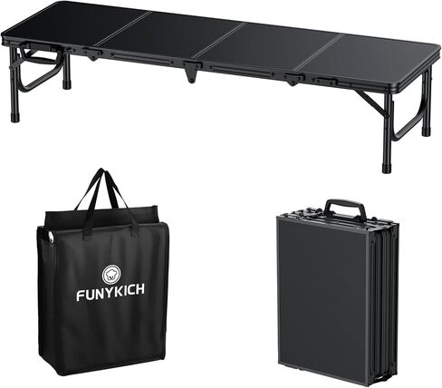 طاولة نزهة منخفضة قابلة للطي من FUNYKICH بطول 4 أقدام (45.7 بوصة × 15.7 بوصة × 10.3 بوصة)، طاولة شاطئ بأرجل ألومنيوم أكثر سمكًا مع مقبض وحقيبة حمل، طاولة تخييم صغيرة خفيفة الوزن لحفلة تخييم الشاطئ، أسود in Kuwait