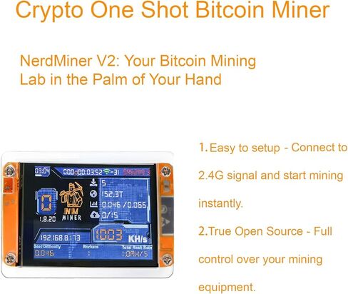 جهاز تعدين Bitcoin One Shot Miner، جهاز تعدين Lottery Solo مع شاشة ذكية صغيرة مقاس 2.8 بوصة، معدل تجزئة يصل إلى 1010KH/s، هادئ وسهل الإعداد، تعدين وتعليم التشفير بنفسك in Kuwait