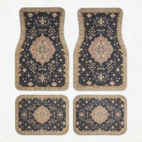 Vintage Boho Car Floor Mats-Non-Slip Rubber Backing,Front (26.8x17.3in) & Rear (13x17.3in) Set-Water Absorbing, Durable Automotive Floor Liners with Stylish Patterns in Kuwait