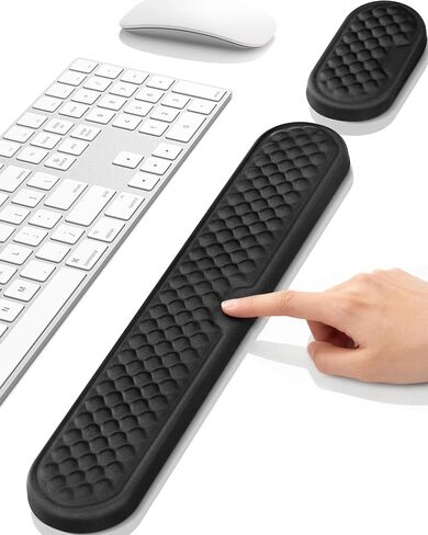 Wrist Rest Set for Keyboard and Mouse, Ergonomic Wrist Support with Memory Foam, Silky Lycra Cover, Non-Slip Base, Helps Ease Wrist Pressure and Fatigue During Long Typing and Gaming Sessions (Black) in Saudi Arabia