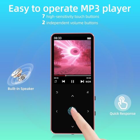 مشغل Mp3 بلوتوث مع مكبر صوت، مشغل موسيقى هاي فاي مع بلوتوث، راديو FM، مسجل، كتاب إلكتروني، يدعم حتى 128 جيجابايت - مشغل MP3 الرقمي المحمول للرياضة، الدراسة، السفر، أسود 64 جيجابايت in Saudi Arabia