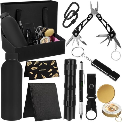 12 Pack Valentine Gift Basket for Men Survival Gift Box Kit Tumbler Compass Multitool Pliers Flashlight Pen Whistle Wallet Camping and Survival Tools for Dad Boyfriend in Saudi Arabia