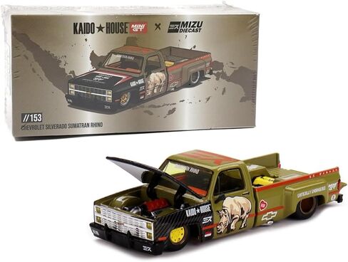 1:64 Diecast Model Car متوافق مع Chevy Silverado Kaido HKS V1 Limited Edition بواسطة Kaido House X Mini GT KHMG174 in Kuwait