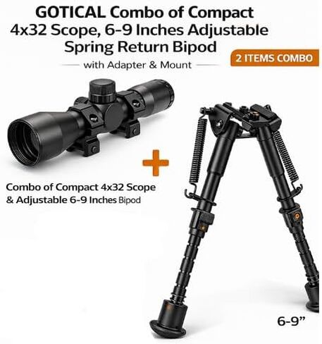 GOTICAL Combo of Compact 4x32 Scope, 6-9 Inches Adjustable Spring Return with Adapter & Mount in Saudi Arabia