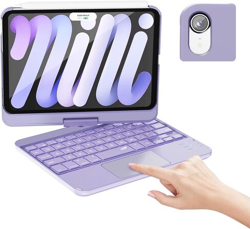 حافظة لجهاز iPad mini 7 (A17 Pro، 2024) وMini 6 (2021) مع لوحة مفاتيح، لوحة مفاتيح بإضاءة خلفية 7 ألوان مع لوحة تتبع، النوم/الاستيقاظ التلقائي، حافظة قابلة للدوران 360 درجة لجهاز iPad mini 7th Gen 8.3 بوصة، أسود in Kuwait