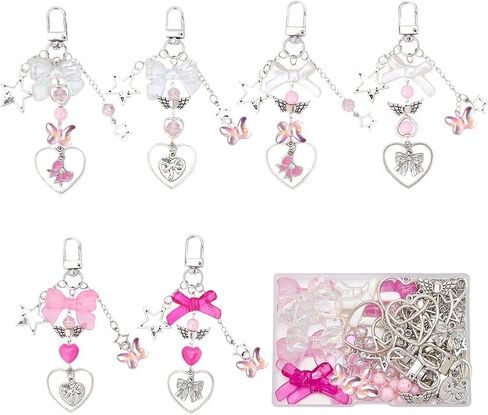 SUNNYCLUE 128Pcs Butterfly Keychain Making Kit Butterflies Beads Colorful Butterfly Bead Heart Butterfly Charms Acrylic Glass Spacer Beads for Keychains Making Women Adults DIY Crafts Supplies in Saudi Arabia