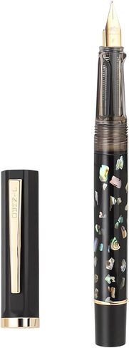Jinhao 58 Matte Black Fountain Pen ، Iridium Fine Nib مع تصميم نقش قذيفة البحر الطبيعية ، قلم كتابة ثابت مع محول الحبر in Kuwait