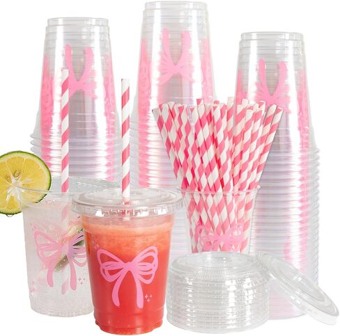 16 Oz 50Pcs Lemonade Cups with Lids and Straws Lemon Disposable Plastic Cups Party Cups Coffee Juice Drinking Cups for Summer Fruit Party Birthday Baby Shower in Saudi Arabia