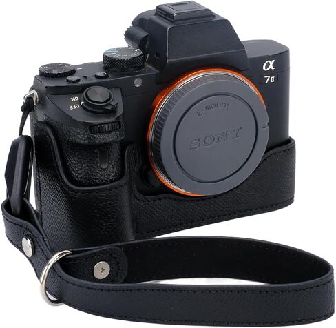 حافظة كاميرا Bowan لهاتف Sony a7 III ILCE7M3/B، حافظة نصف كاميرا مصنوعة يدويًا من الجلد الطبيعي الأصلي لـ A7 Mark III، A7R III، A9 A7 II، A7R II إصدار فتحة سفلية للكاميرا + حزام يد (أخضر) in Kuwait