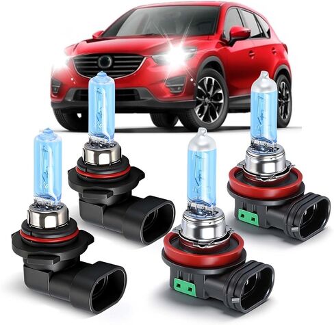 SHENKENUO مناسب لسيارة Mazda CX-5 (2007-2015) 9005+H11 عالية/منخفضة الشعاع للغاية - مجموعة مصابيح هالوجين أمامية عالية الأداء، التوصيل والتشغيل، حزمة من 4 قطع in Kuwait