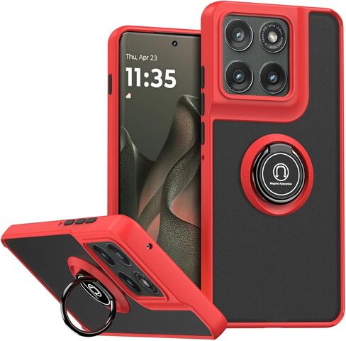 QUIETIP Case Compatible with Motorola Edge 5G 2024,TPU + Hard PC Shockproof Magnetic Ring Car Mount Stand Cover,Red in Saudi Arabia