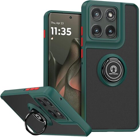 QUIETIP Case Compatible with Motorola Edge 5G 2024,TPU + Hard PC Shockproof Magnetic Ring Car Mount Stand Cover,Red in Saudi Arabia