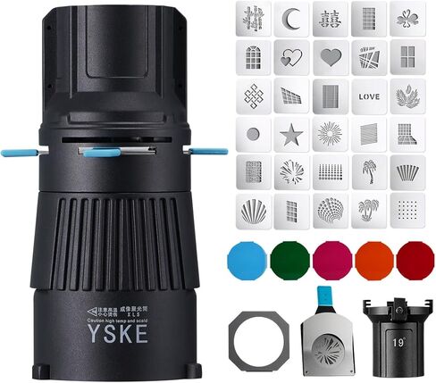 YSKE-Bowens Mount Spotlight Conical Optical Snoot Kit 36°، ملحق إضاءة استوديو التصوير الفوتوغرافي مع 30 Gobos معدنية و5 ألوان هلامية للتحكم في التركيز، متوافق مع Aputure Godox Nee*wer Profoto LED Lights in Kuwait