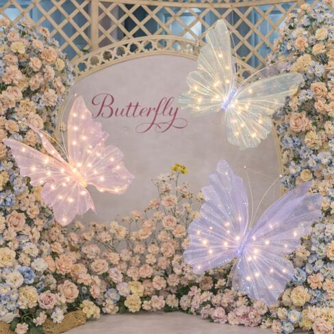 Vihose 3 PCS 19.7 '' LED Butterfly Lights Pink Purple White Light Up Butterfly Decorations with Wings Wings Decorative LED LADS لحضور حفل زفاف في الهواء الطلق. in Kuwait