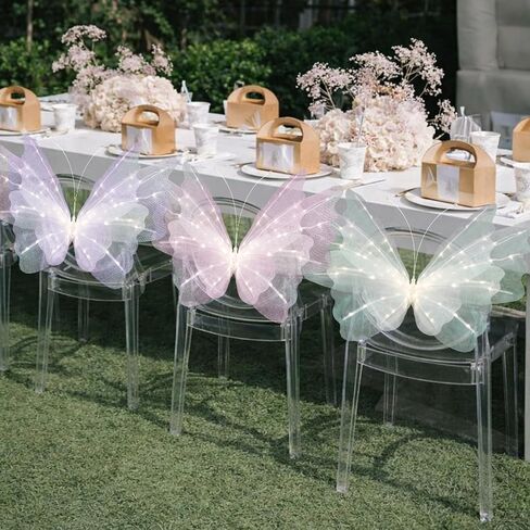 Vihose 3 PCS 19.7 '' LED Butterfly Lights Pink Purple White Light Up Butterfly Decorations with Wings Wings Decorative LED LADS لحضور حفل زفاف في الهواء الطلق. in Kuwait