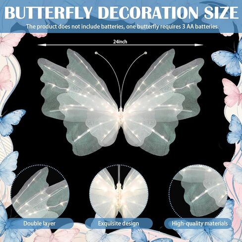 Vihose 3 PCS 19.7 '' LED Butterfly Lights Pink Purple White Light Up Butterfly Decorations with Wings Wings Decorative LED LADS لحضور حفل زفاف في الهواء الطلق. in Kuwait