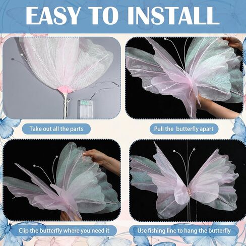Vihose 3 PCS 19.7 '' LED Butterfly Lights Pink Purple White Light Up Butterfly Decorations with Wings Wings Decorative LED LADS لحضور حفل زفاف في الهواء الطلق. in Kuwait