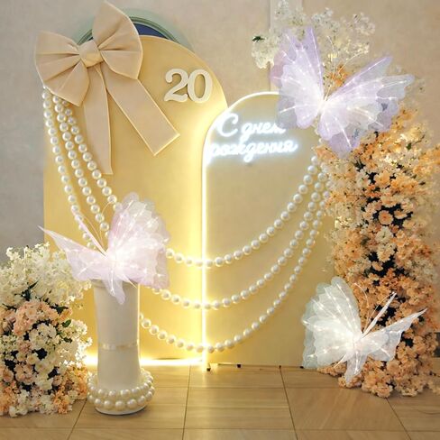 Vihose 3 PCS 19.7 '' LED Butterfly Lights Pink Purple White Light Up Butterfly Decorations with Wings Wings Decorative LED LADS لحضور حفل زفاف في الهواء الطلق. in Kuwait