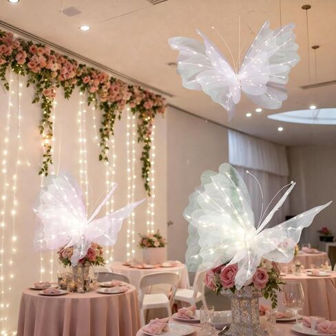 Vihose 3 PCS 19.7 '' LED Butterfly Lights Pink Purple White Light Up Butterfly Decorations with Wings Wings Decorative LED LADS لحضور حفل زفاف في الهواء الطلق. in Kuwait