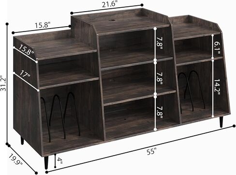 Rresyet 55" Record Player Stand with Charging Station, 4-Tier Vinyl Record Storage Cabinet with Divided Shelves, Adjustable Shelf，Large Capacity Storage for Music Room Living Room in Saudi Arabia