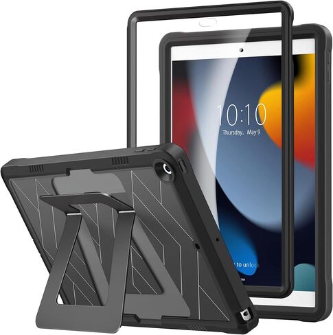 حافظة DTTO متينة لجهاز iPad 9th / 8th / 7th Generation 10.2 بوصة 2021/2020/2019، مسند قابل للتعديل، واقي شاشة مدمج، غطاء واقي مقاوم للصدمات لجهاز iPad 10.2، أسود in Kuwait
