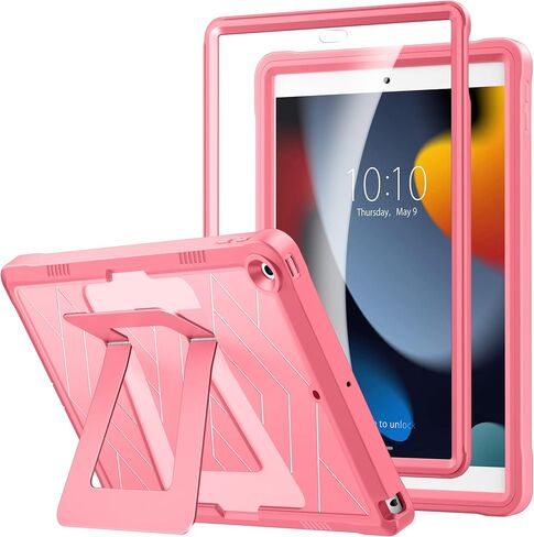 DTTO Rugged Case for iPad 9th / 8th / 7th Generation 10.2-Inch 2021/2020/2019, Adjustable Kickstand, Built-in Screen Protector, Shockproof Protective Cover for iPad 10.2, Black in Saudi Arabia
