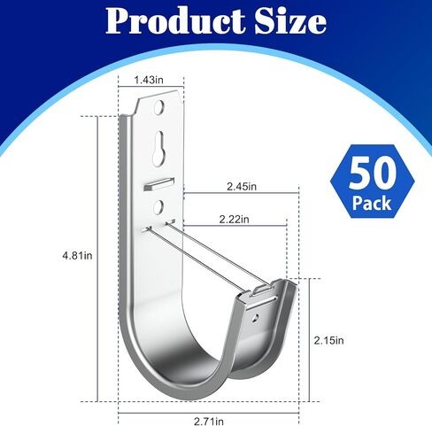 ForoGore 100 Pack 2 Inch J Hook Wall Mount J Hook with Retainer Clip Galvanized Steel Wall Cable Hooks Smooth Round Edge J Hook for Hanging Wire Cable Management & Organization Solution in Kuwait