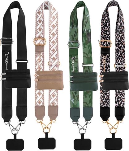Clip and Go Strap for Phone with Wallet Crossbody, Stylish Versatile Adjustable Phone Strap with Zippered Pouch, Anti Theft Cellphone Lanyard for Women, Protecting Money & Cards (Multi color-4PC) in Saudi Arabia