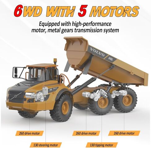 Double E Volvo 1:20 Charge 23in A40G RC DUMP TRUCK ، 12CH نموذج النقل المفصل ، وربط سبيكة واحدة-لربط مركبات البناء RC مع دلو صوتية صوتية ، 6 عجلات. in Kuwait