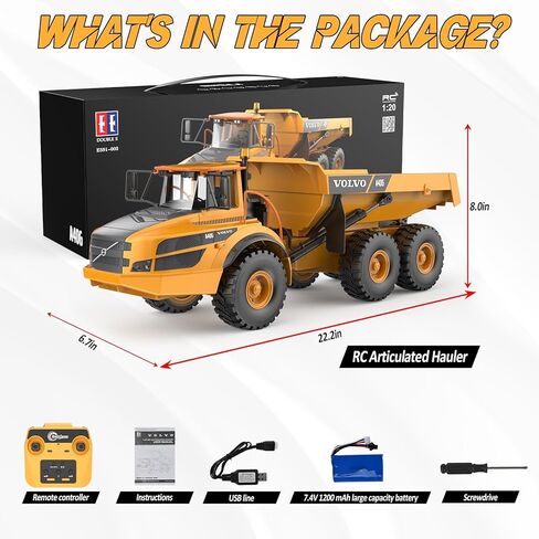 Double E Volvo 1:20 Charge 23in A40G RC DUMP TRUCK ، 12CH نموذج النقل المفصل ، وربط سبيكة واحدة-لربط مركبات البناء RC مع دلو صوتية صوتية ، 6 عجلات. in Kuwait