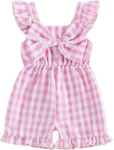 Toddler Girl Outfit Baby Summer Romper Cute Bow Sleeveless One Piece Jumpsuit Shorts Overalls Clothes 6M-5T in Saudi Arabia