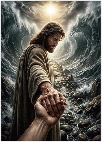Jesus Diamond Art Kits for Adults - Full Drill Diamond Painting Christian Religious Design, Blue Ocean Jesus Saves Drowning Gem Art Canvas Set Christ Holiday Gifts in Saudi Arabia