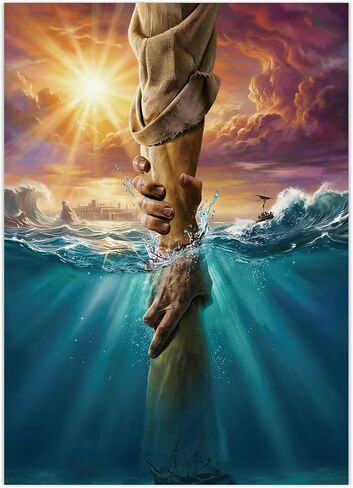 Jesus Diamond Art Kits for Adults - Full Drill Diamond Painting Christian Religious Design, Blue Ocean Jesus Saves Drowning Gem Art Canvas Set Christ Holiday Gifts in Saudi Arabia