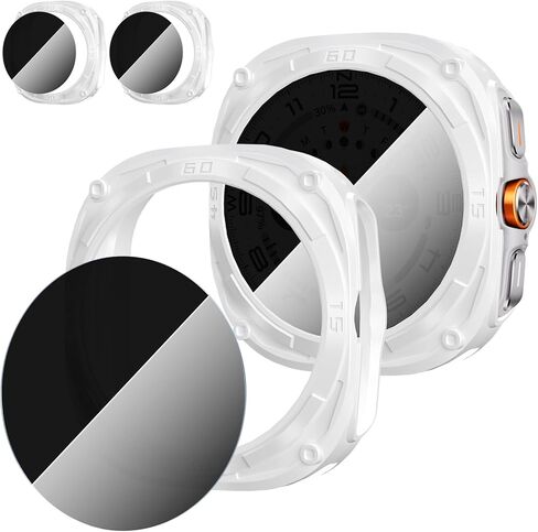 Suoman 2+2 Pack for Samsung Galaxy Watch 7 Ultra 47mm Case,Privacy Full Coverage Tempered Glass Screen Protector+Soft TPU Hollow Edge Case for Galaxy Watch 7 Ultra 47mm (Black+Black) in Saudi Arabia