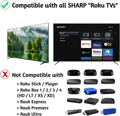 جهاز تحكم عن بعد بديل من OEM متوافق مع جميع أجهزة تلفزيون Sharp Roku الذكية - يعمل فقط مع تلفزيون Sharp Roku، وليس لـ Roku Stick وRoku Box - (Netflix وApple TV+ وPrime Video وWaipu.tv) in Kuwait