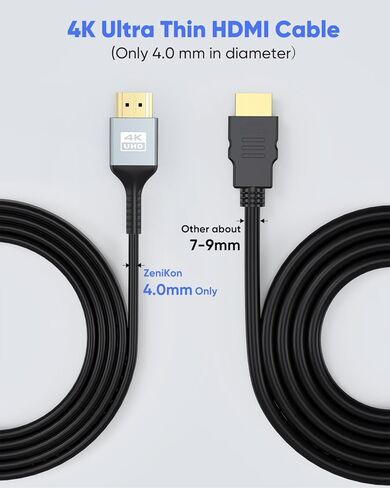 20 FT HDMI Cable 4K Thin HDMI Cable, Long HDMI Cord 20 Foot (Slim & Flexible) Supports 4K@60Hz, 2K@120Hz, 1080P, HDR, ARC, 3D for Laptop, HDTV, Monitor, Projector, PS5/PS4, Xbox in Saudi Arabia