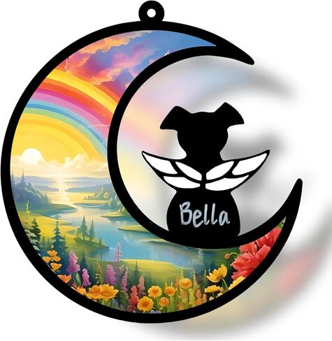 Dog Memorial Suncatcher ، مجموعة هدية مخصصة لخسارة الحيوانات الأليفة مع بطاقة تعاطف واحدة لبطاقة ذكرى الكلاب ، سوار واحد لتوفير الحزن ، ملاك معلق ، حزمة جاهزة للهدية (Rainbow River) in Kuwait