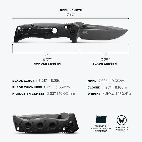 Benchmade - سكين آداماس التكتيكي الصغير، حافة عادية، شفرة ذات نقطة إسقاط مع مقبض من ألياف الكربون الرخامي الأسود (273-03) in Saudi Arabia