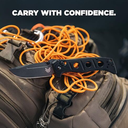 Benchmade - سكين آداماس التكتيكي الصغير، حافة عادية، شفرة ذات نقطة إسقاط مع مقبض من ألياف الكربون الرخامي الأسود (273-03) in Saudi Arabia