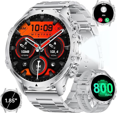 Militrary Smart Watch for Men,1.85" HD/800mAh Battery Smart watches for Android/iOS (Bluetooth Call Answer/Calls)Fitness Tracker,100+ Sports/LED Flashlight/IP68 Waterproof/Sleep Tracker Smartwatch in Saudi Arabia