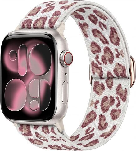 حزام مطاطي لساعة Apple 40 مم 38 مم 41 مم 42 مم، حزام كاحل/ذراع/معصم رياضي من النايلون لسلسلة iWatch 11-1، SE/Ultra 3 2 1، أشرطة بديلة قابلة للتعديل للنساء والرجال، الفهد in Saudi Arabia