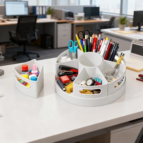 360° Rotating Pen Organizer for Desk, Desk Organizers with Hand Grips, Pen Holder with 7 Removable Compartments for Home Office Supplies, Art Supplies and Makeup Storage(Clear) in Saudi Arabia