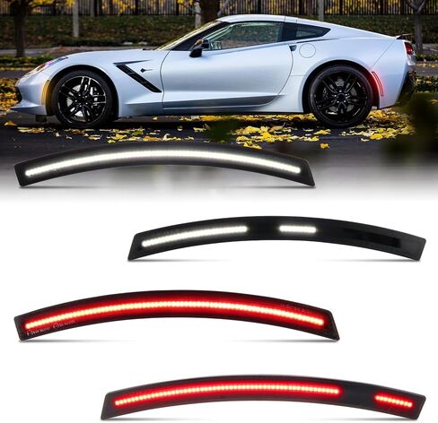 أضواء LED للعلامات الجانبية باللون الأبيض لسيارة شيفروليه كورفيت C7 2014 2015 2016 2017 2018 2019 Grand Sport Stingray Z06 ZR1 مصابيح المصد الأمامي الخلفي عدسة مدخنة 4 قطعة in Kuwait