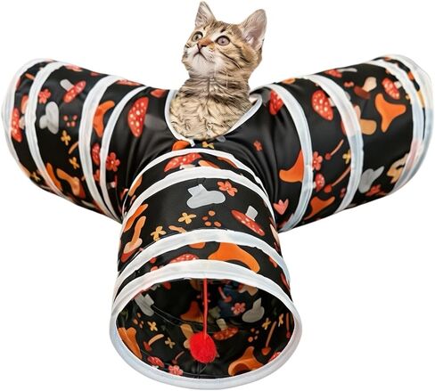 3 Way Cat Tunnel Tunnel Fun Pet Play Tube Tube للقطط والقطط والجرو والأرانب - نفق محمول مع كرة معلقة للعب الداخلي ، المخبأ والتمرين in Kuwait