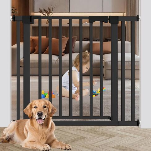 30"-62.5" Extra Wide Baby Gate for Doorways/Hallways,Pressure-Mounted Dog Gate Indoor for Stairs, Auto Close Pet Door for Child/pet Proof Safety, No Need Drilling,Black in Saudi Arabia