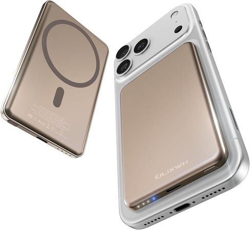 [0.3 بوصة فائق النحافة] [مصنوع من خليط معدني] ULiXWH لشاحن محمول Magsafe لهاتف iPhone، ترقية 2025 بنك طاقة مغناطيسي للشحن السريع بقدرة 5000 مللي أمبير في الساعة، حزمة بطارية لاسلكية لهاتف iPhone 17 Air 16 15 Pro Max 14، فضي in Kuwait