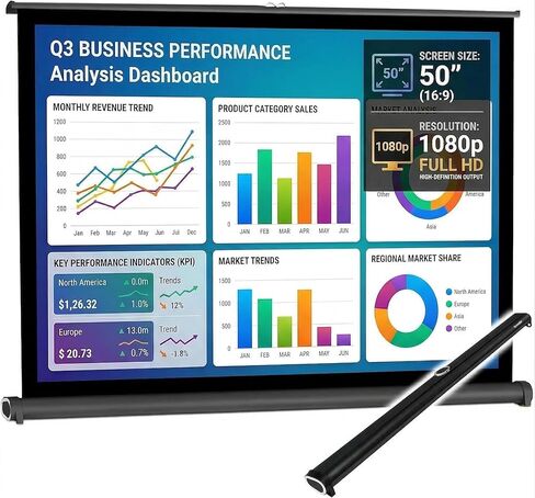 Japard Portable Mobile 50 Inch Projector Screen Pull Down, 16:9 Projector Screen Retractable Tabletop Screen Tripod Stand for Home Theater Meeting Room, School Indoor Outdoor in Saudi Arabia
