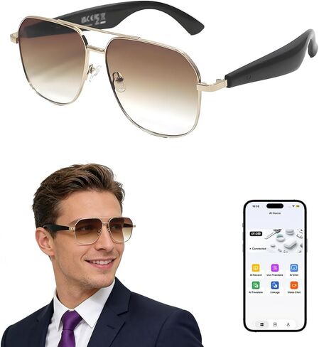 Smart Glasses for Men & Women, Bluetooth Glasses with Open-Ear Speaker Smart Audio Glasses UV400 Lenses AI Assistant Hands-Free Calls Music for Driving, Running, Cycling in Kuwait