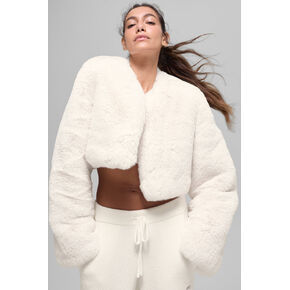 Alo Yoga Faux Fur Chic Cropped Jacket - Ivory in Kuwait